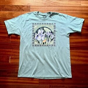 Vintage 90s Wild Iris T-shirt Single Stitch Siddhia Hutchinson Green Nature 2XL
